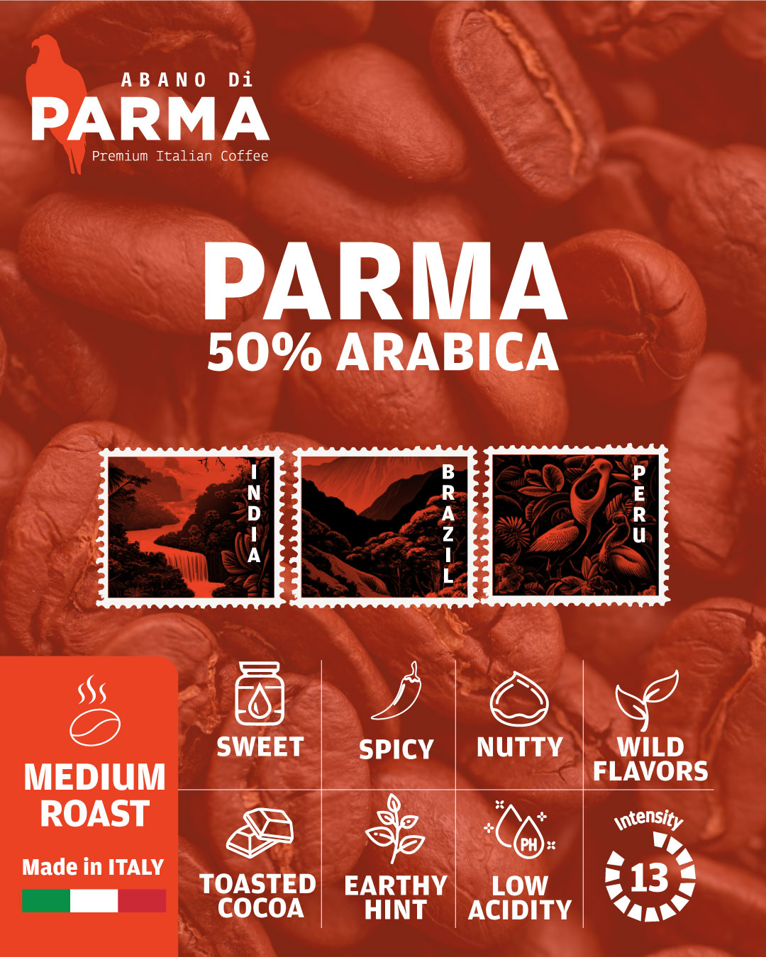 Abano Di Parma 50% Arabica roasted coffee beans 1Kg