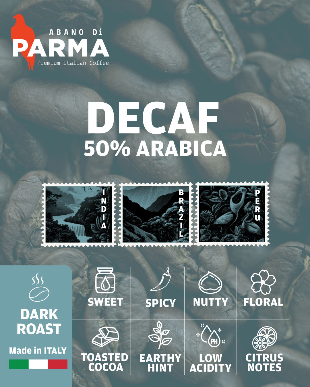 Abano Di Parma Decaf 50% Arabica roasted coffee beans 1Kg