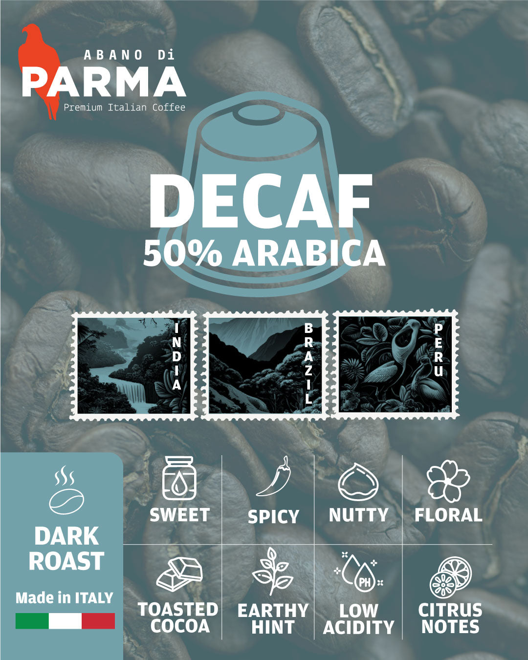 Abano Di Parma Decaf coffee capsule packaging