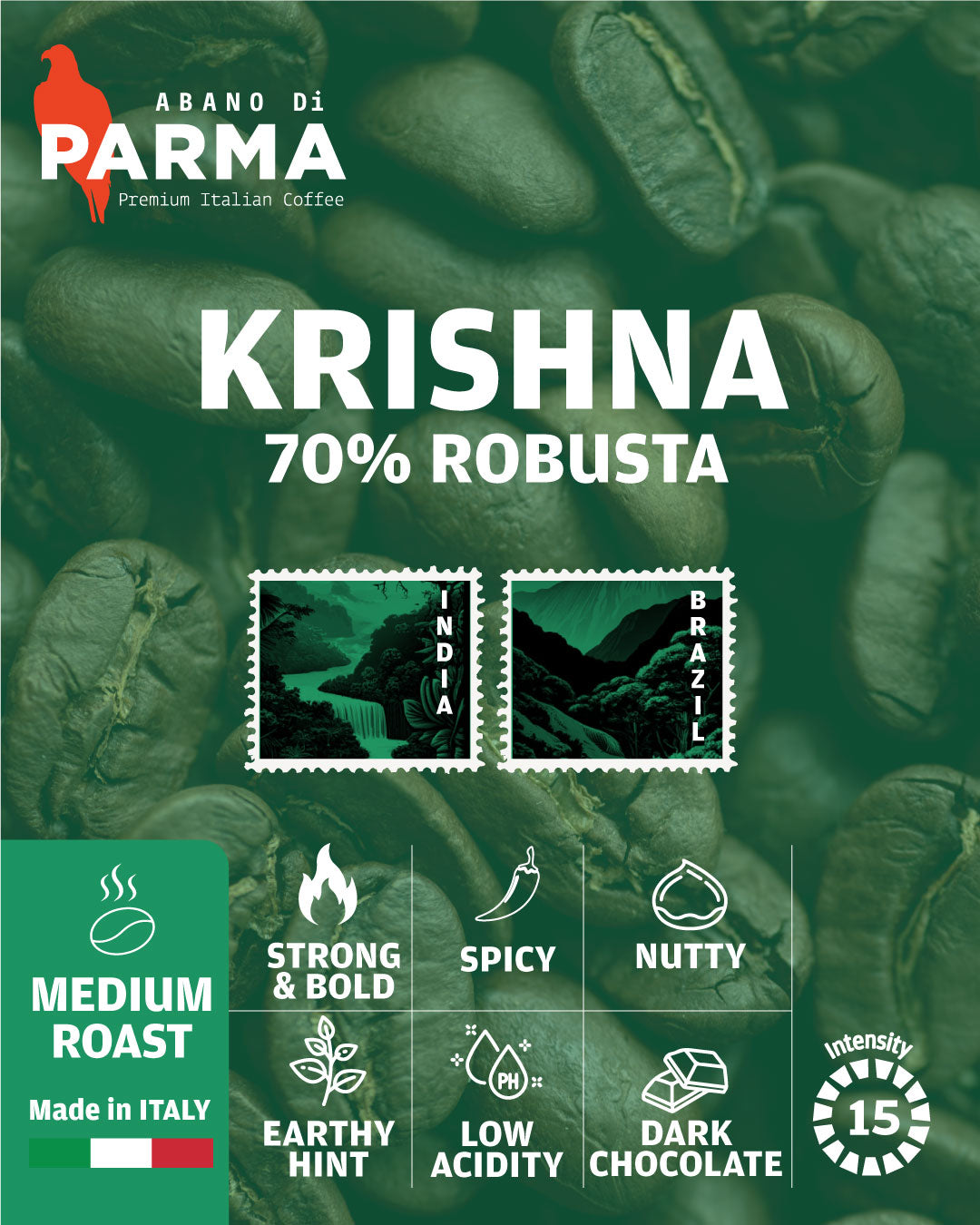 Abano Di Parma Krishna 70% Robusta roasted coffee beans 1Kg
