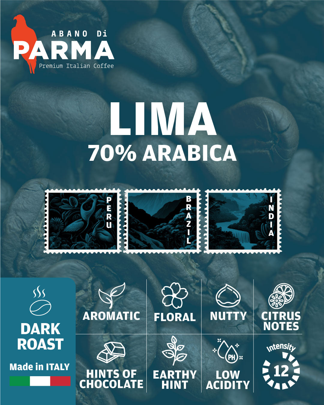 Abano Di Parma Lima 70% Arabica roasted coffee beans 1Kg